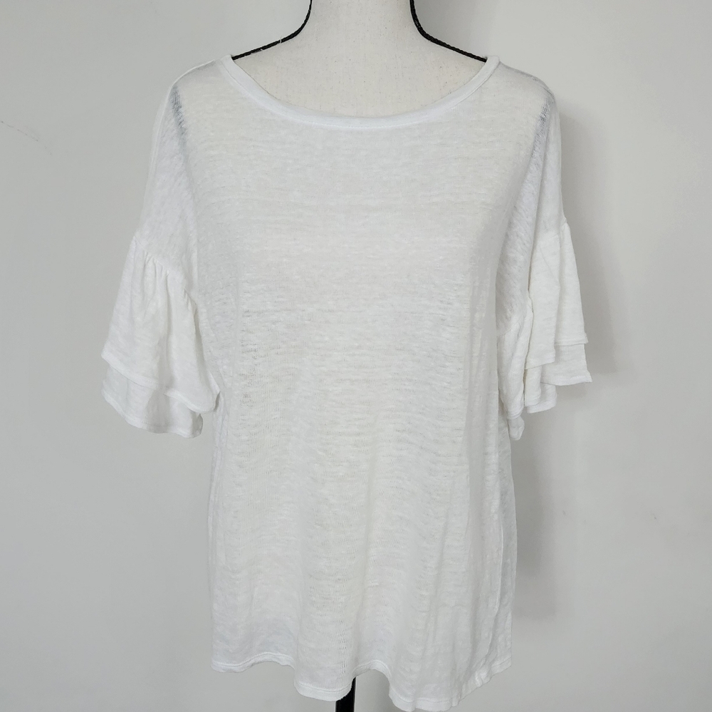 J. Jill White Short Sleeve Tee with Ruffle Sleeves